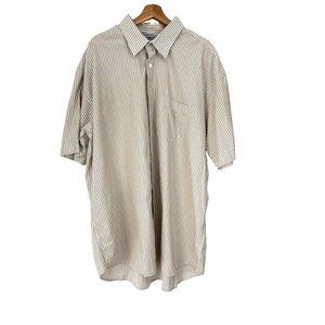 Cutter & Buck Shirt Mens 2XT Button Up Beige Striped Short Sleeve 100% Cotton